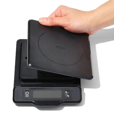 Alternative view of OXO 5Lb Food Scale With Pull Out Display: Kitchen Scale, Backlit Electronic Display, Black, Battery Powered