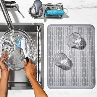 Alternative view of OXO Silicone Dish Drying Mat – Gray (Large): Dishwasher-Safe Drying Rack For Dishes, 16.9″ X 12.5″ Silicone Mat