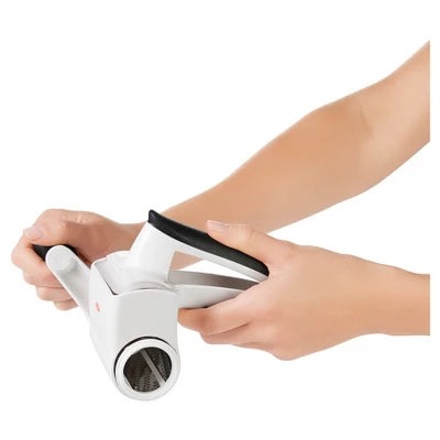 Alternative view of OXO Rotary Cheese Grater: Stainless Steel & Plastic, Handheld, Soft-Grip Handle, Dishwasher-Safe, Best Cheese Shredder