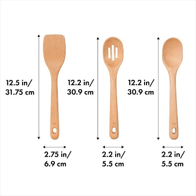 Alternative view of OXO 3pc Wooden Utensil Set: Turner, Spoon & Slotted Spoon For Cooking & Kitchen Use, Hand Wash, Adult, Brown