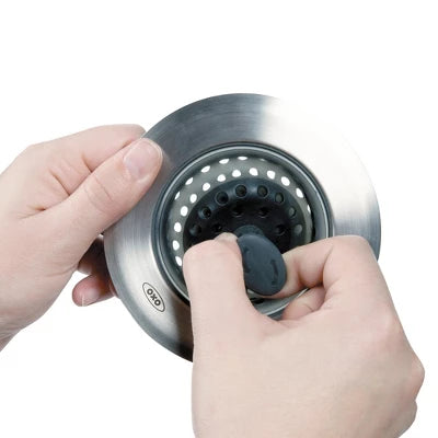 Alternative view of OXO Silicone Sink Strainer With Stopper: Black, Stainless Steel, Kitchen Drain Plug, Dishwasher-Safe, 4.3″ Diameter