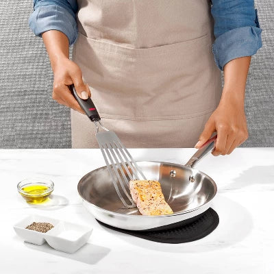 Alternative view of OXO Fish Turner 13.65″x3.5″: Stainless Steel Slotted Cooking Spatula, Dishwasher-Safe, Black Handle