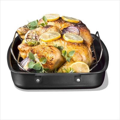 OXO 15″x10.5″ Steel Open Roaster With U-Rack Black - Image 3