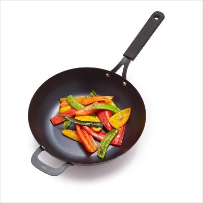 OXO 12″ Steel Open Wok With Silicone Sleeve Black - Image 3