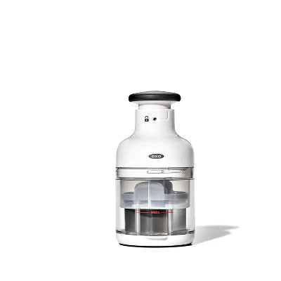 OXO Food Chopper White: Manual Vegetable & Onion Chopper Dicer, Stainless Steel Blade, Dishwasher-Safe, Includes Storage Container