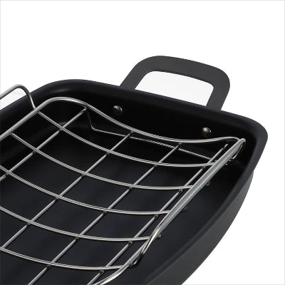 Alternative view of OXO 15″x10.5″ Steel Open Roaster With U-Rack Black
