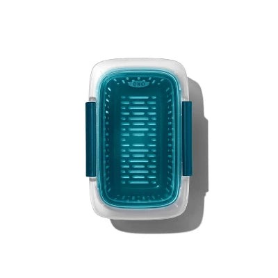 Alternative view of OXO Prep And Go 1.9c Food Storage Container With Colander: Leakproof, Dishwasher & Microwave-Safe, Blue