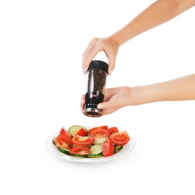 Alternative view of OXO Softworks Pepper Grinder: Black Refillable Spice Mill, Stainless Steel, Mess-Free Design, 5.65″ Height