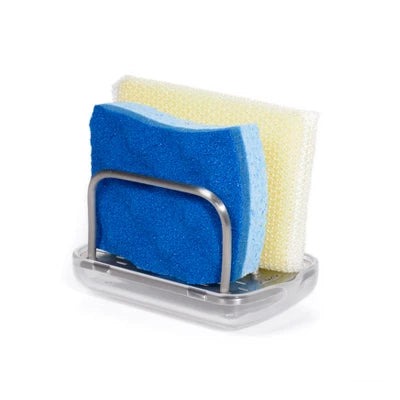 OXO Stainless Steel Sink Sponge Holder: Kitchen Caddy, Light Silver, Spot Clean, 4.25″ Width, Lifetime Warranty