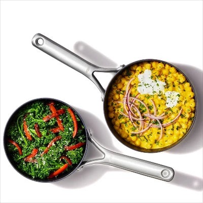 OXO 4pc Ceramic Pro Non-Stick Sauce Pan Set Gray: Aluminum Cookware, Dishwasher-Safe, Induction & Gas Compatible
