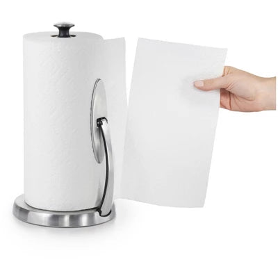 Alternative view of OXO Simply Tear Paper Towel Holder: Freestanding Black Kitchen Roll Holder, Stainless Steel & Rubber, 13.25″ Height