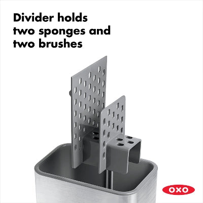 Alternative view of OXO Stainless Steel Sink Caddy: Kitchen Sponge & Dish Brush Holder, Light Silver, Hand Wash, 5.6″ Width, 5.5″ Height