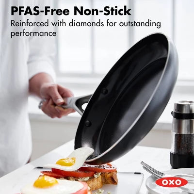Alternative view of OXO Agility Series 2pk (9.5″ And 11″) Ceramic Nonstick Aluminum Fry Pan Set Black: Dishwasher-Safe, Induction Compatible