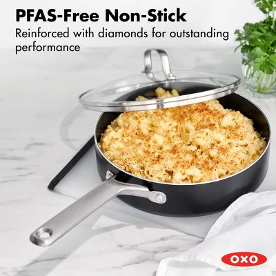 OXO Agility Series 5qt Ceramic Nonstick Aluminum Saute Pan With Lid And Helper Handle Black: Dishwasher-Safe, Induction Compatible